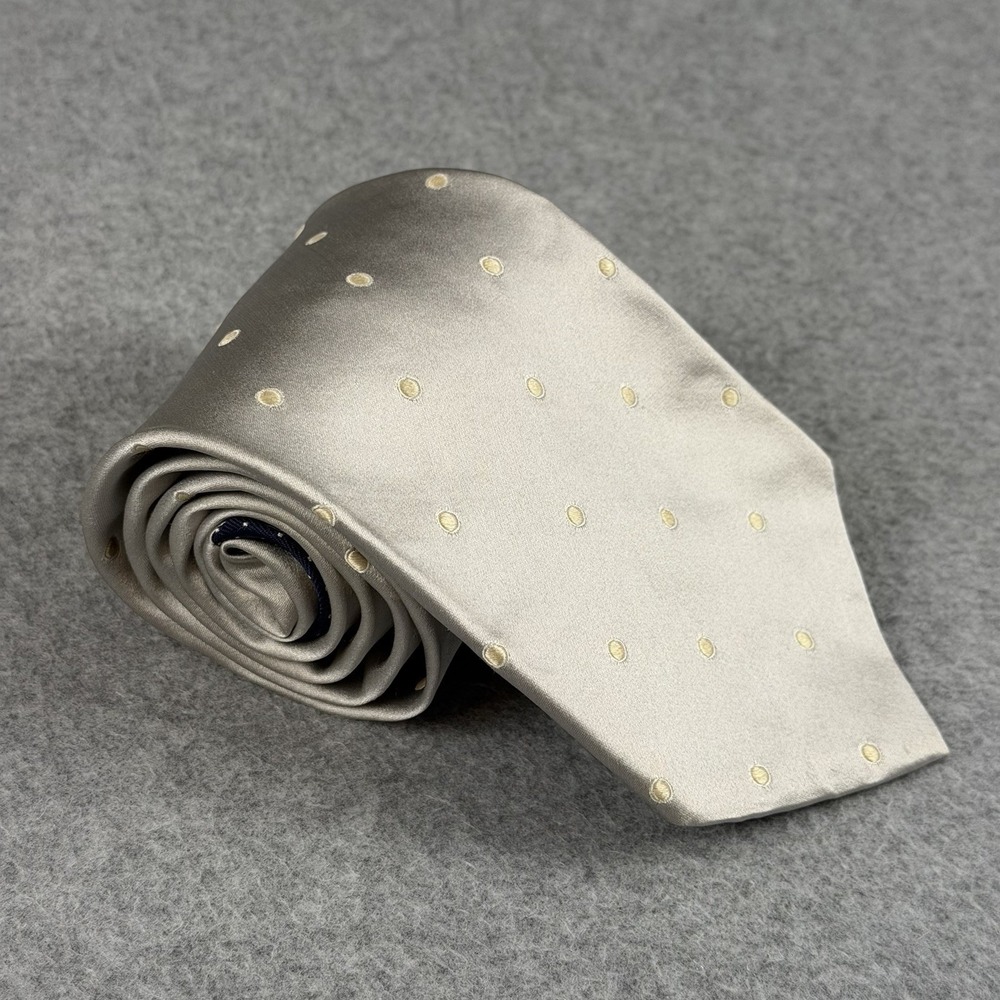 Vintage Tommy Hilfiger Silk Tie 90s USA Silver Polka Dot Preppy Necktie 58x3.6"